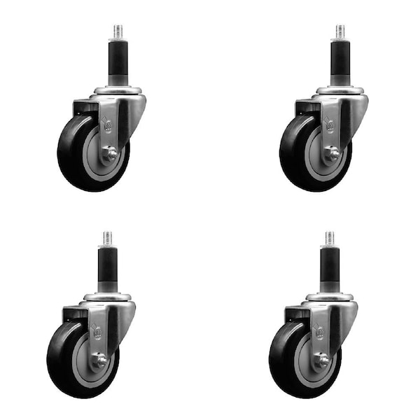 3.5'' Black Poly Wheel Swivel 1-1/8'' Expanding Stem Caster Set, 4PK